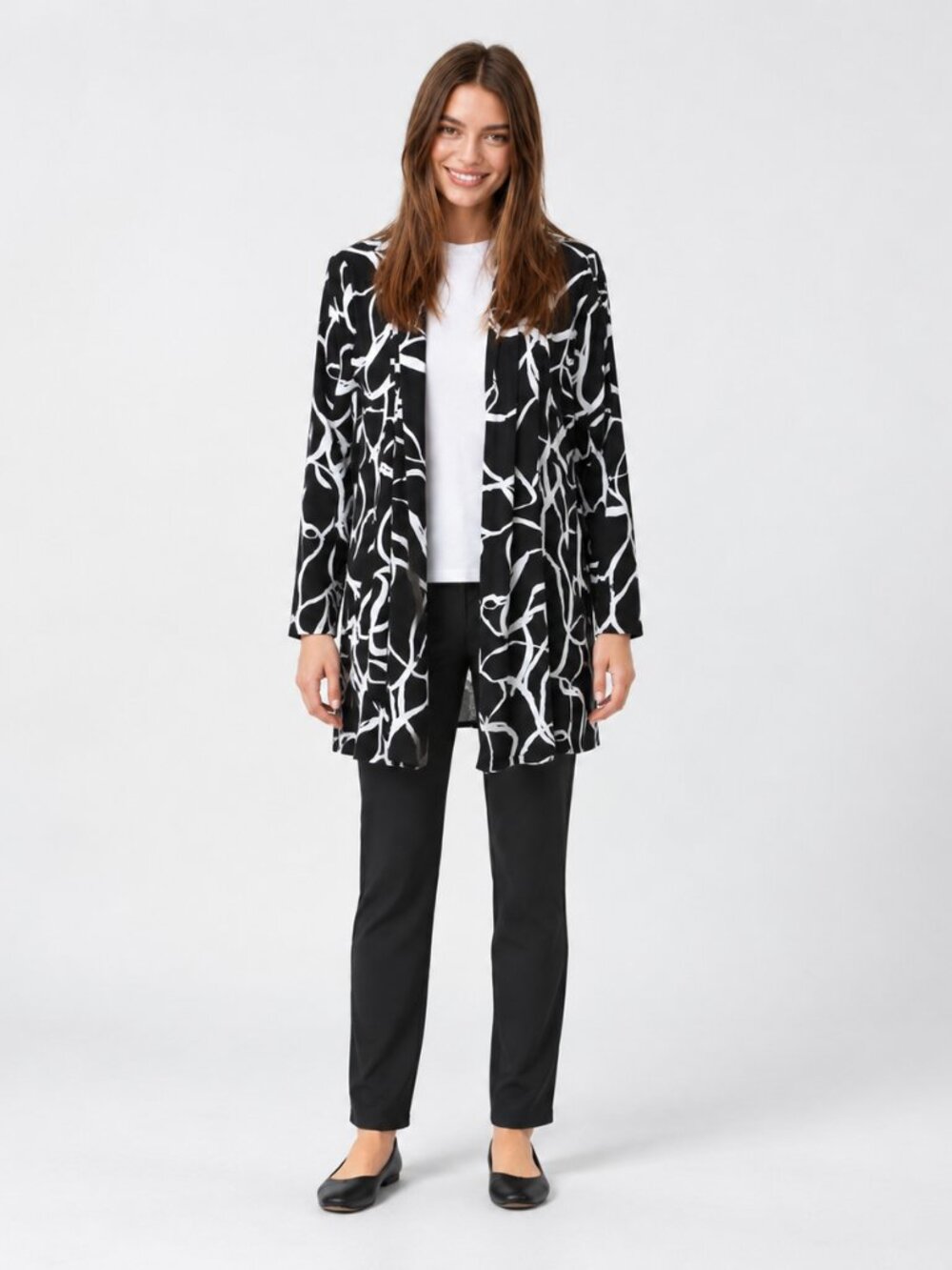 NWT Chico's Travelers Black and White Topper Open Front Jacket 2 $149 DEFECT